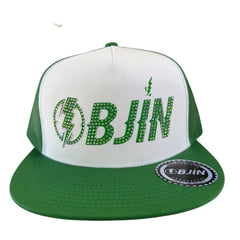OBJIN HAT  "GREEN Diamond" Edition – WHITE and Crystals