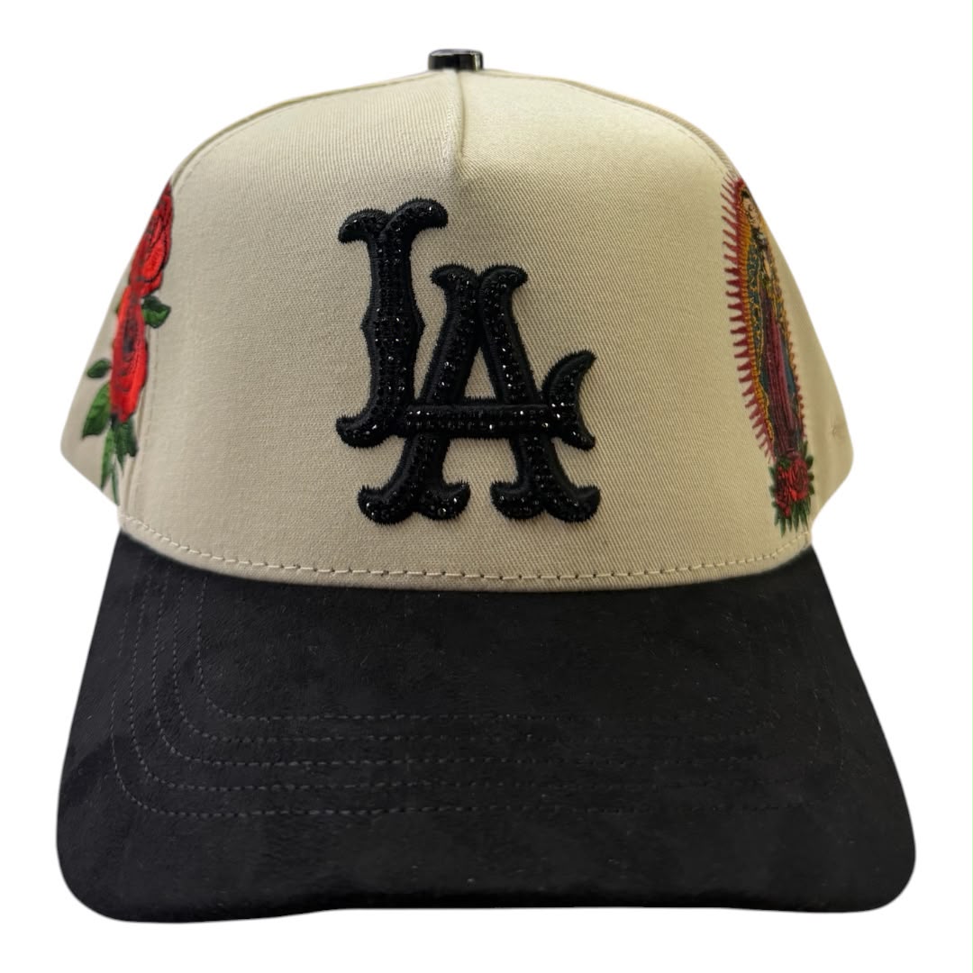 NIJAYOTE - La virgin mary & roses snapback cap (beige/black)