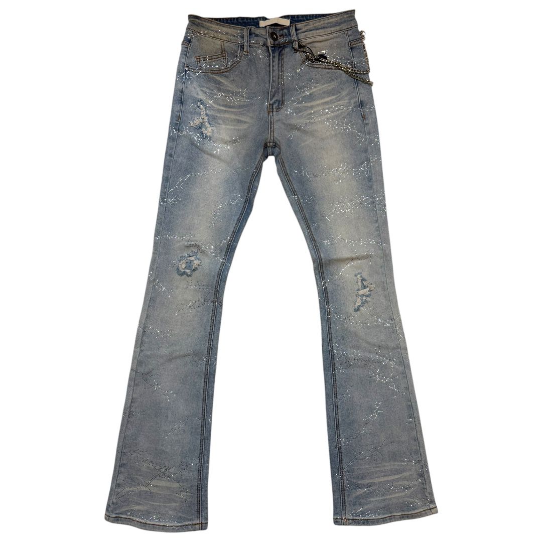 KDNK BARBED WIRE RHINESTONE JEANS KND4920-LT.BLUE