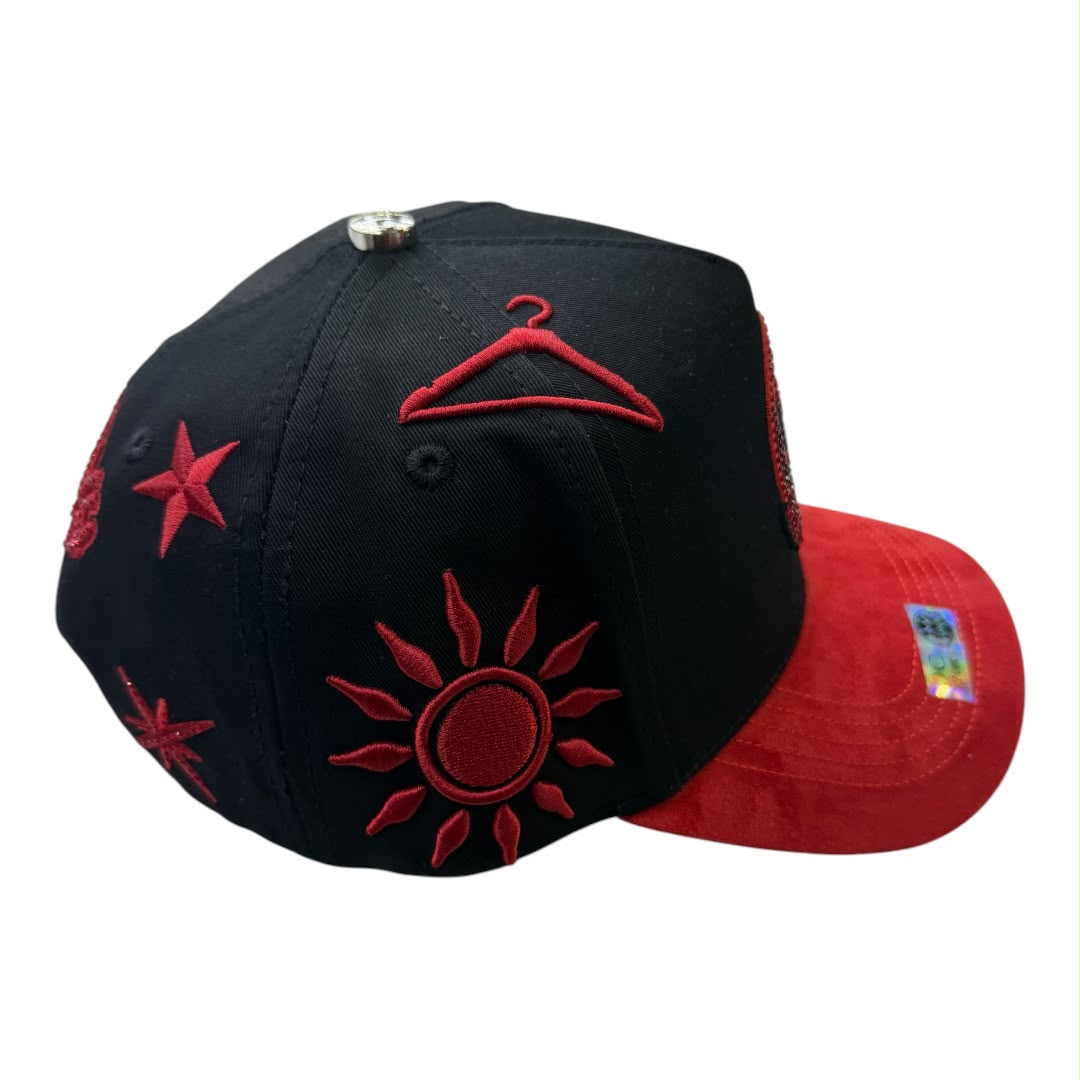 HARMONY black & red suede brim trucker hat