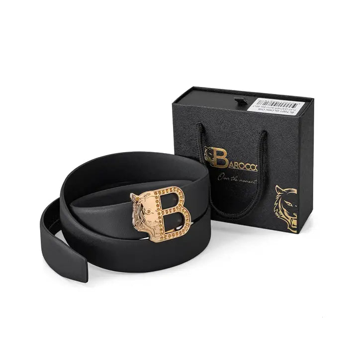 BAROCCO BELT Smooth Leather Auto Buckle – Gold Edition-Gold/Black