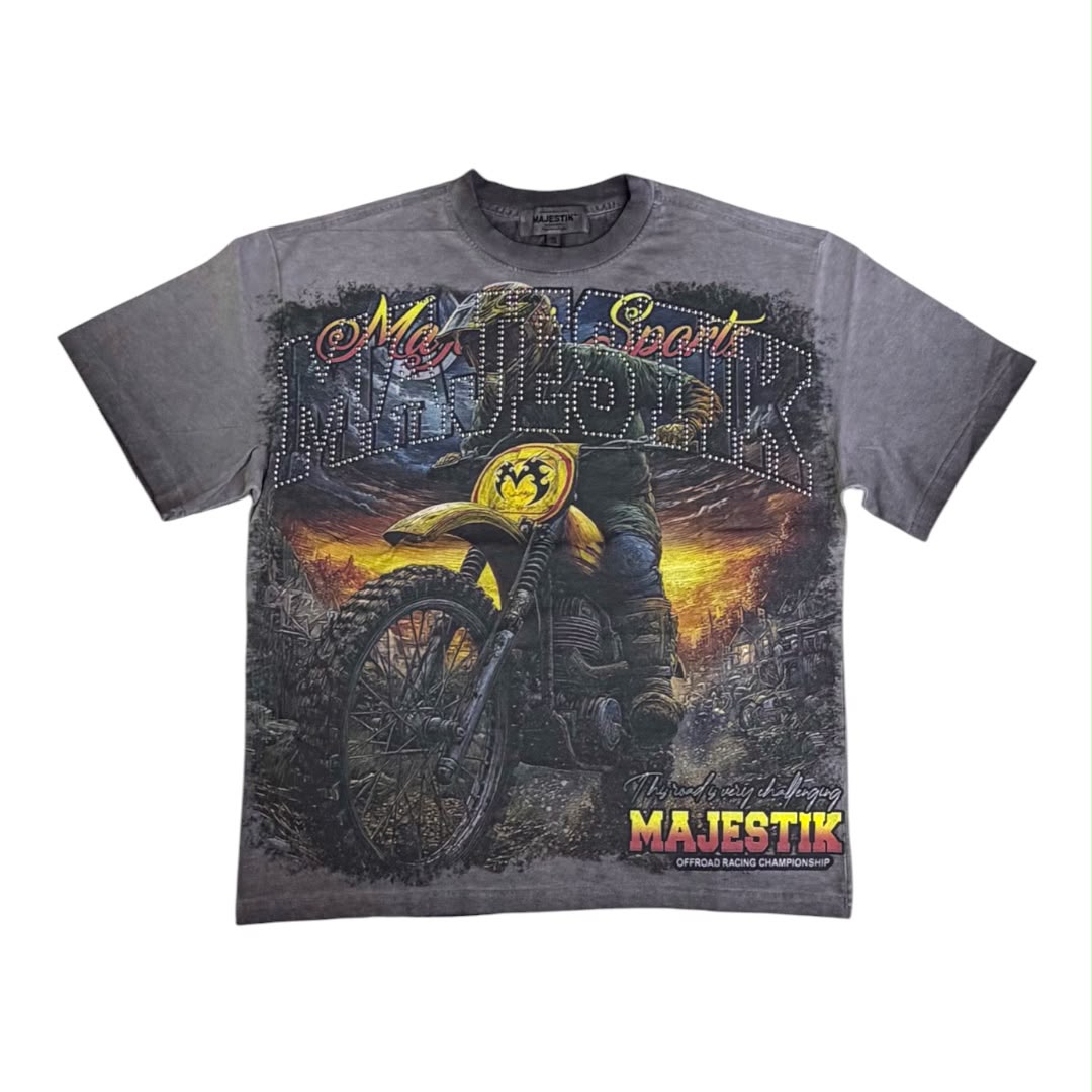 MAJESTIK t-shirt GARMENT DYE DTG PRINTED TEE W/RHINESTONE