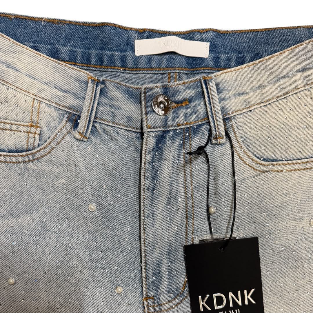 KDNK blue paerl RHINESTONE SHORTS-KND4965S